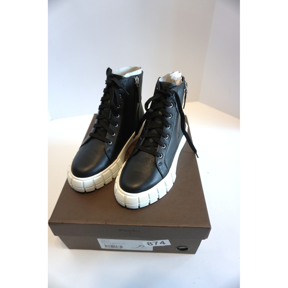 Linea Paolo Gio-L Black Tumbled Leather High Top Platform Sneakers Womens 6.5 M